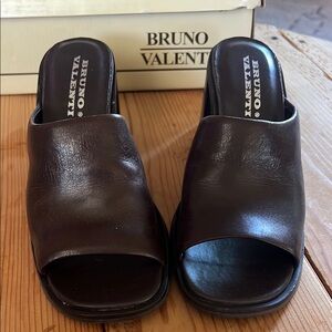 Bruno Valenti Brown Leather Slide Sandals 8M